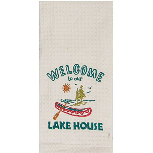 Set of 2 WELCOME TO OUR LAKE HOUSE Embroidered Waffle Weave Towels by Kay Dee